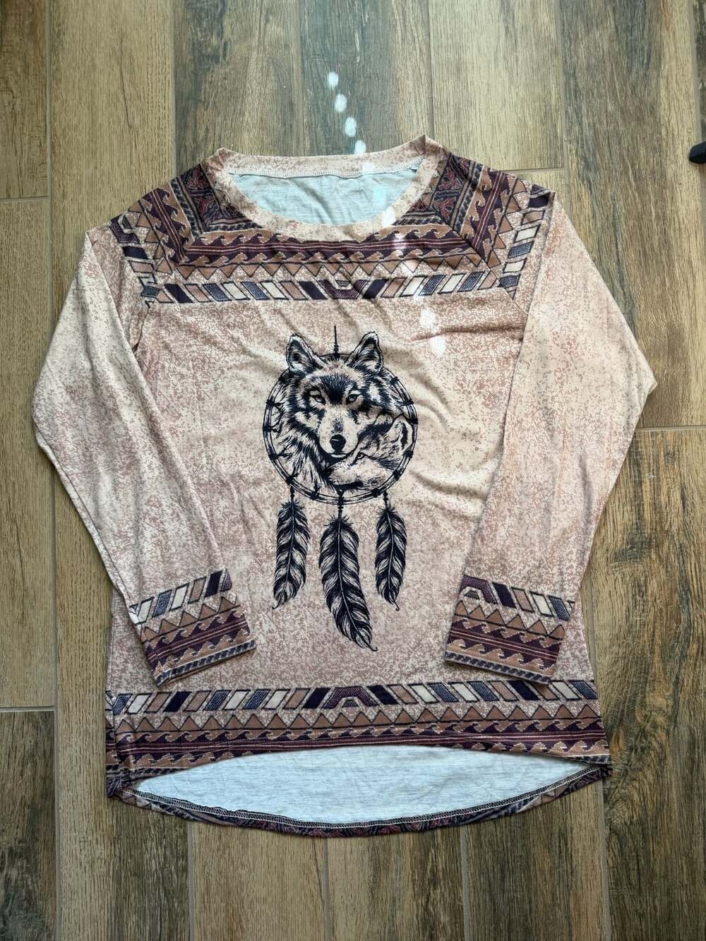 Unbranded Wolf Dreamcatcher Graphic Long Sleeve Top Size L